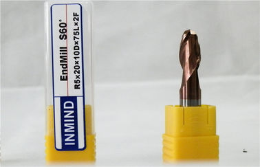 2 Flute CNC Bola Hidung End Mill Dengan Solid Carbide Rod Untuk Baja / Stainless Steel