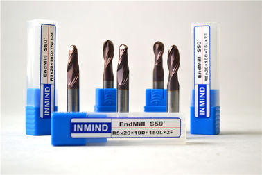 CNC Tapered Bola Hidung End Mill TiAlN Dilapisi Carbide Cutting Tools Untuk Tembaga
