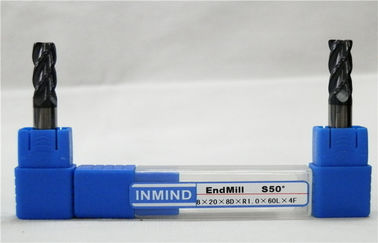 TiAlN Dilapisi Pojok Radius Banteng Hidung End Mill Cutter, Standard Panjang, Pojok Radius